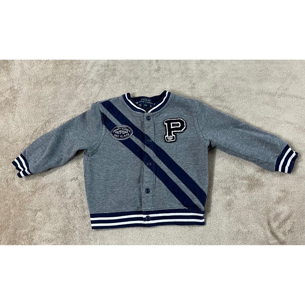 Polo Ralph Lauren Varsity Jacket Toddler Boys 24m Gray Big P Embriodered Good